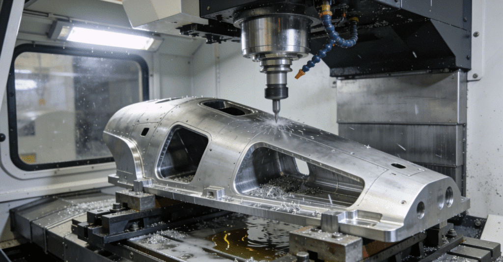 Infographic comparing the Total Cost of Ownership (TCO) between traditional multi-process manufacturing and integrated 5-axis CNC machining, highlighting the reduction in hidden costs like fixtures, QC, and errors.